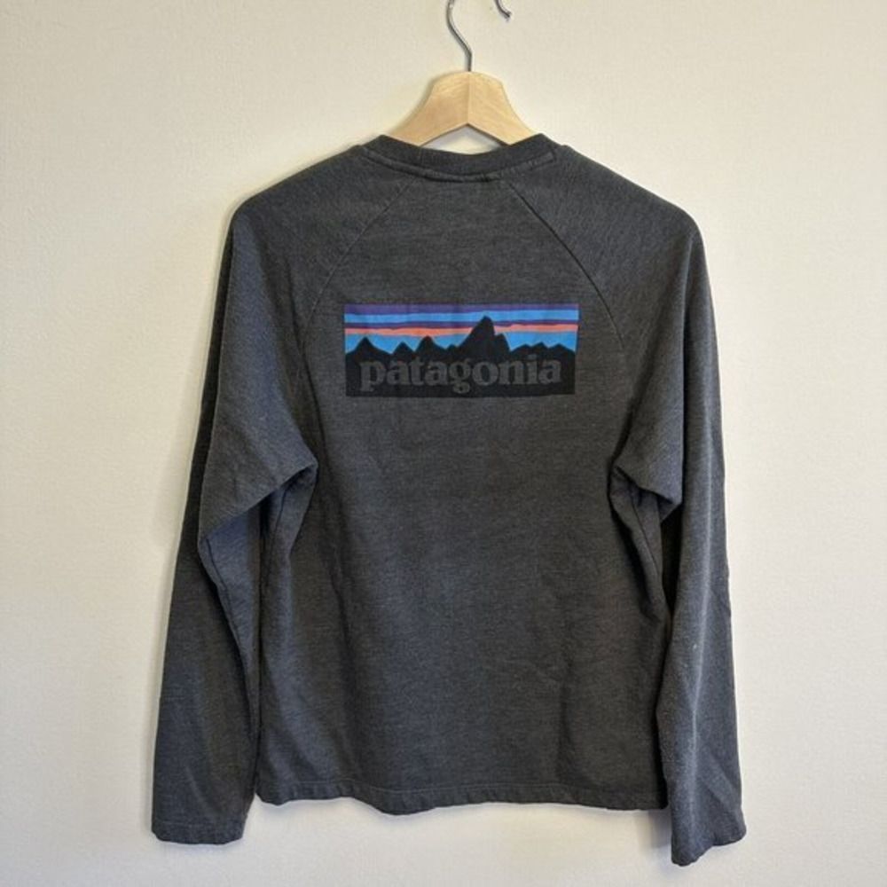 Mens Patagonia Graphic Heather Gray Crewneck Pullover Sweatshirt Size Small GUC